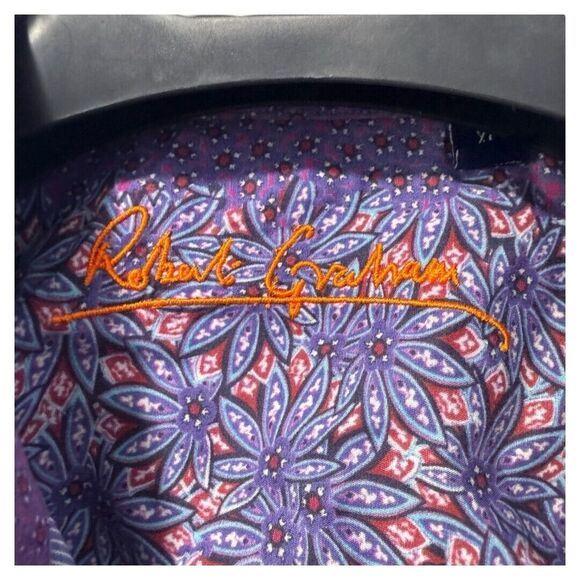 Robert Graham Shirt Mens XL Blue Embroidered Long Sleeve Button Up Flip Cuff - Picture 3 of 4